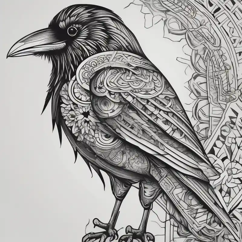 cartoon style Raven Tattoo Ideas in 2025 about left arm tattoo of a raven on a branch surrounded by mandala hello kitty tattoo and left arm tattoo of a raven on a branch surrounded by mandala hello kitty tattoo